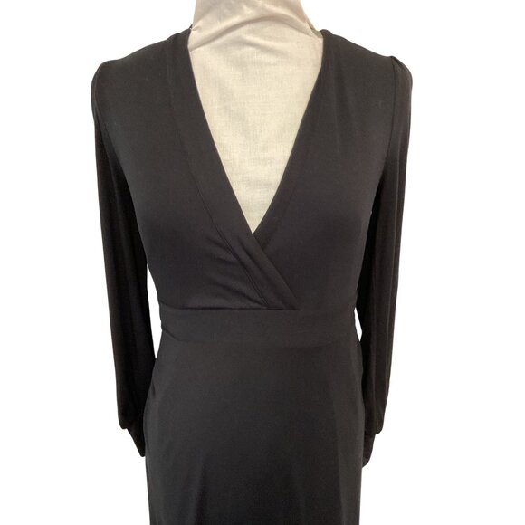 Boden Black Jersey Knit Long-Sleeve Wrap Dress Size 4 - Picture 2 of 5
